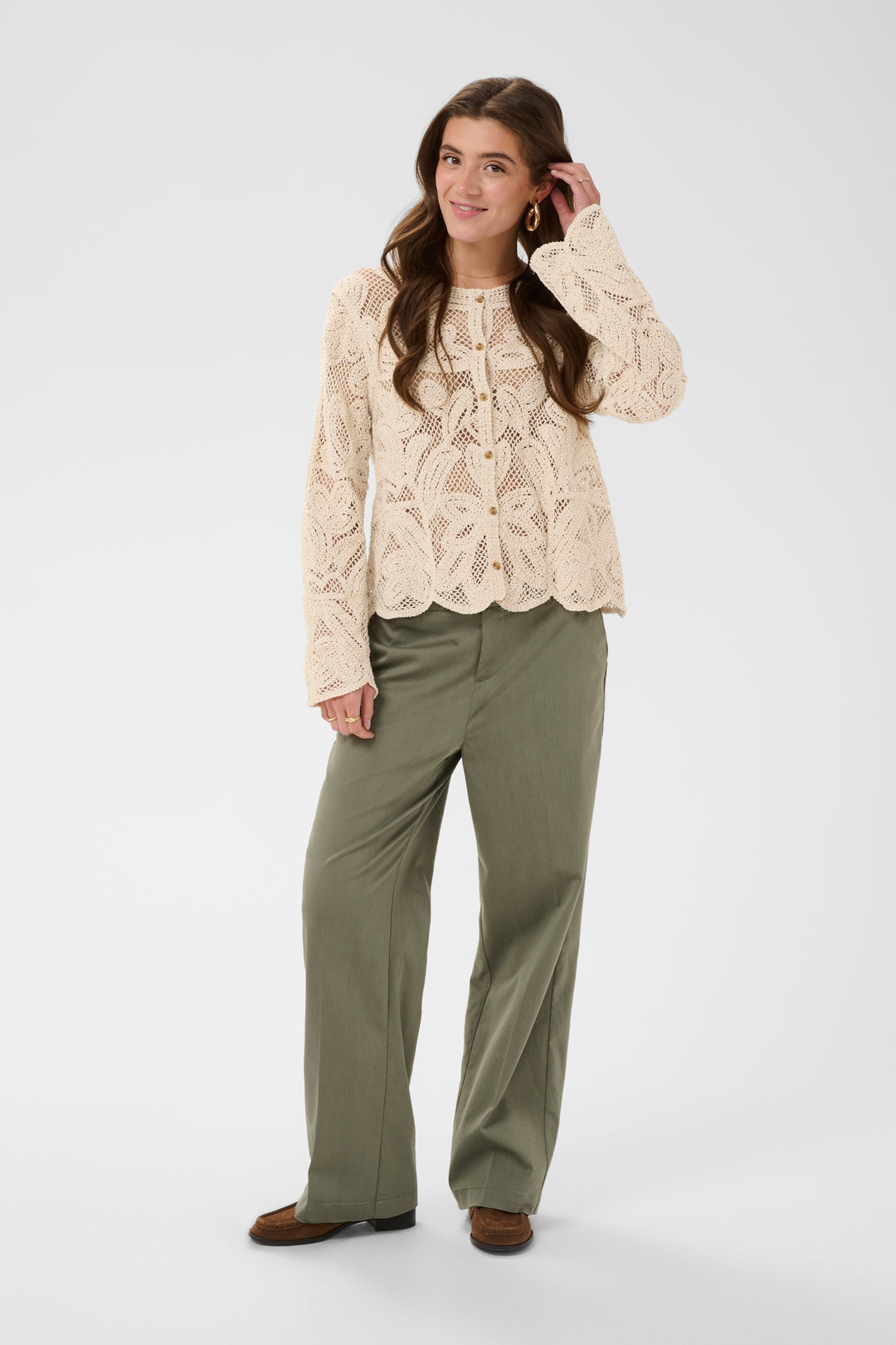 Cardigan à manches longues en maille ajourée Relon - 100% coton