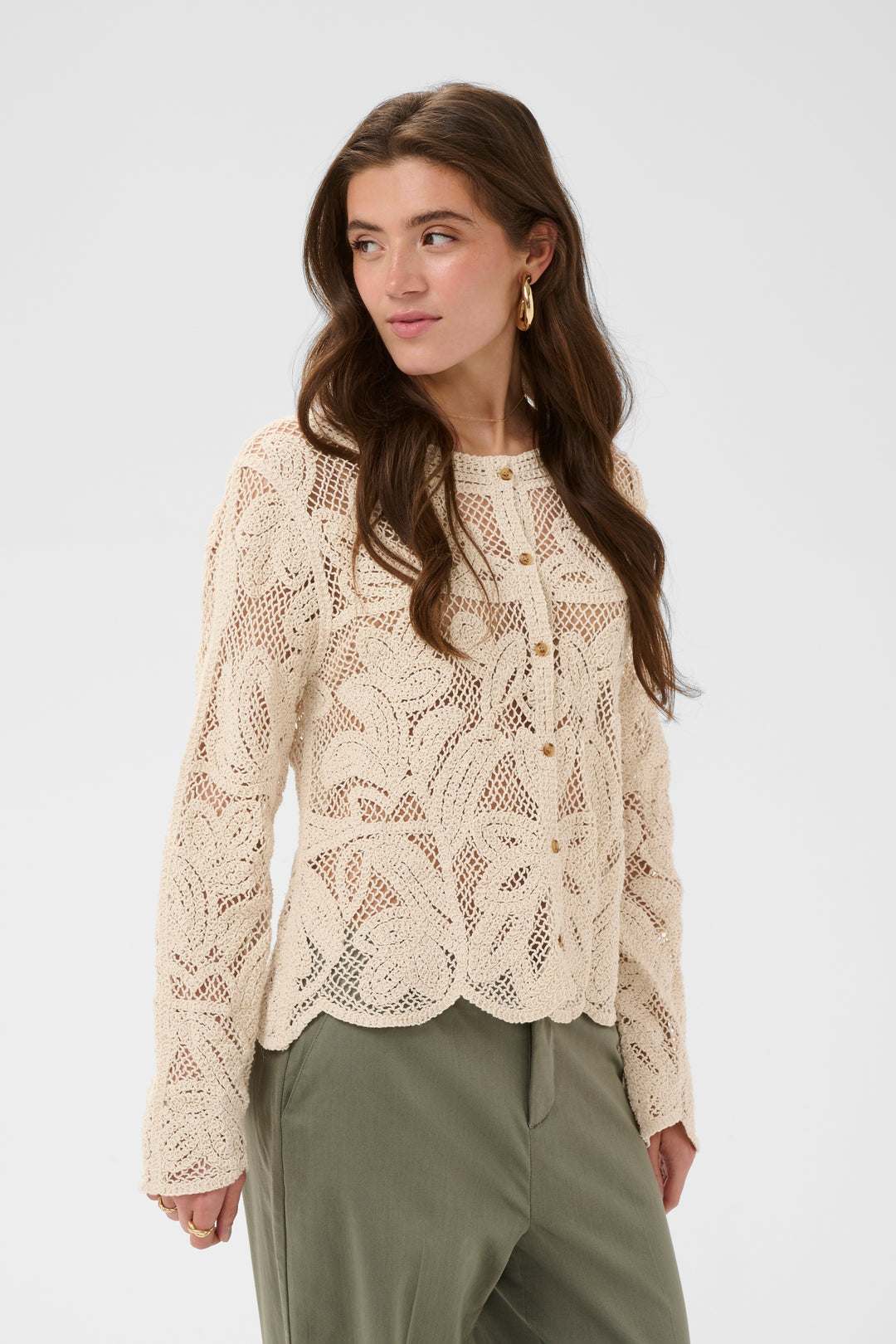 Cardigan à manches longues en maille ajourée Relon - 100% coton