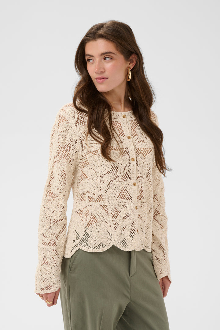Cardigan à manches longues en maille ajourée Relon - 100% coton