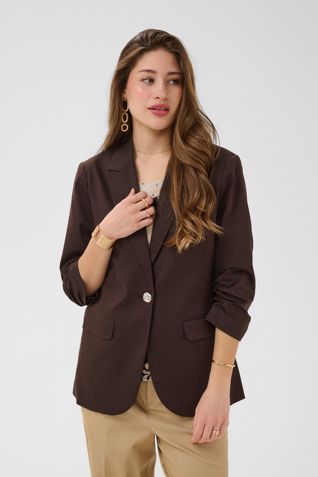Veste style blazer Gia - Manches 3/4 avec fermeture à bouton unique