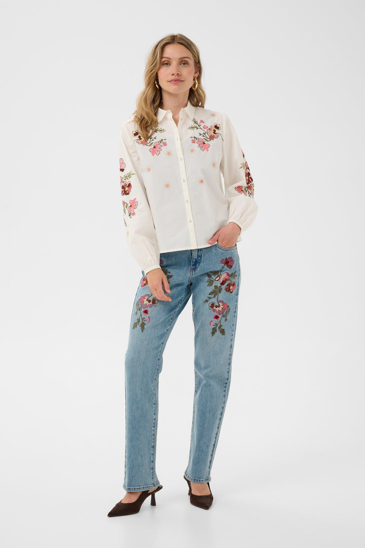 Chemise à manches longues Peona - En coton à broderies florales