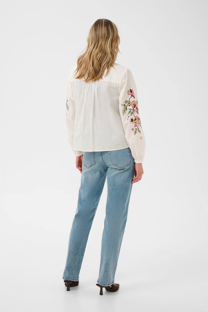 Chemise à manches longues Peona - En coton à broderies florales