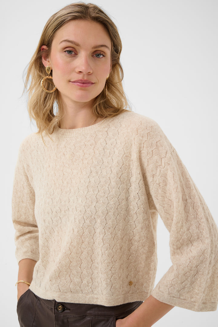 Chandail en laine pure Mela - À maille texturée et manches 3/4