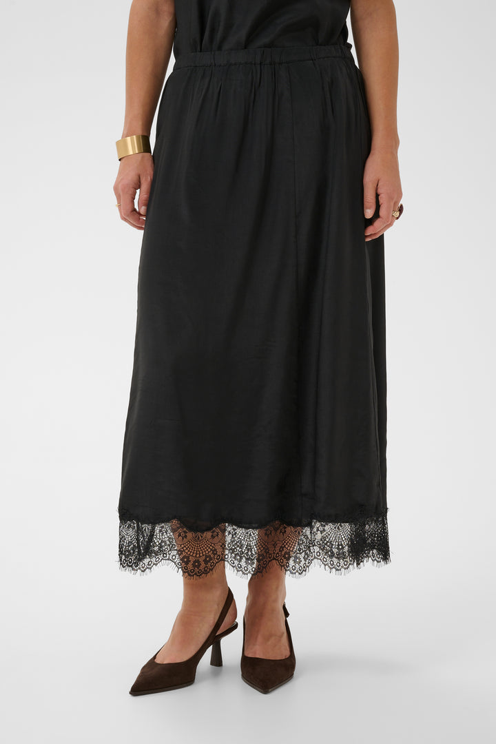 Jupe midi Triniti - En viscose et avec bordure en dentelle