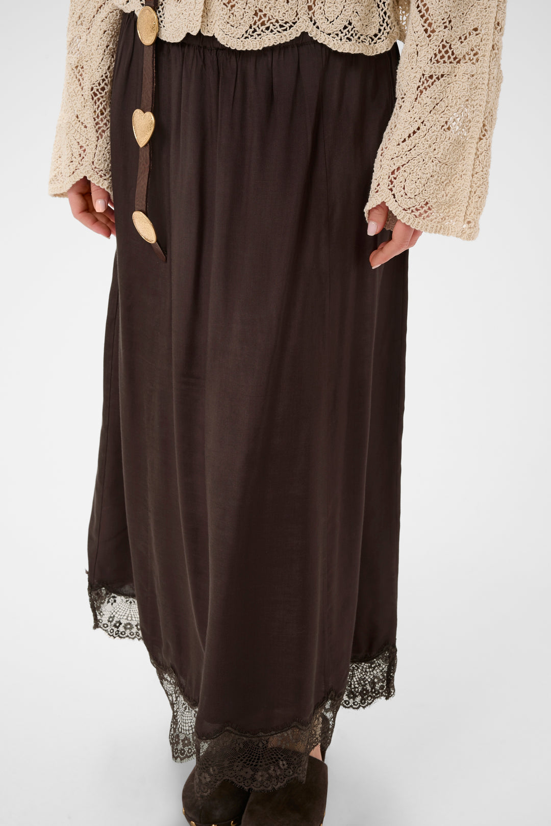 Jupe midi Triniti - En viscose et avec bordure en dentelle