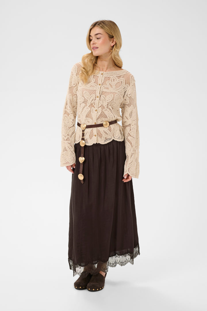 Jupe midi Triniti - En viscose et avec bordure en dentelle