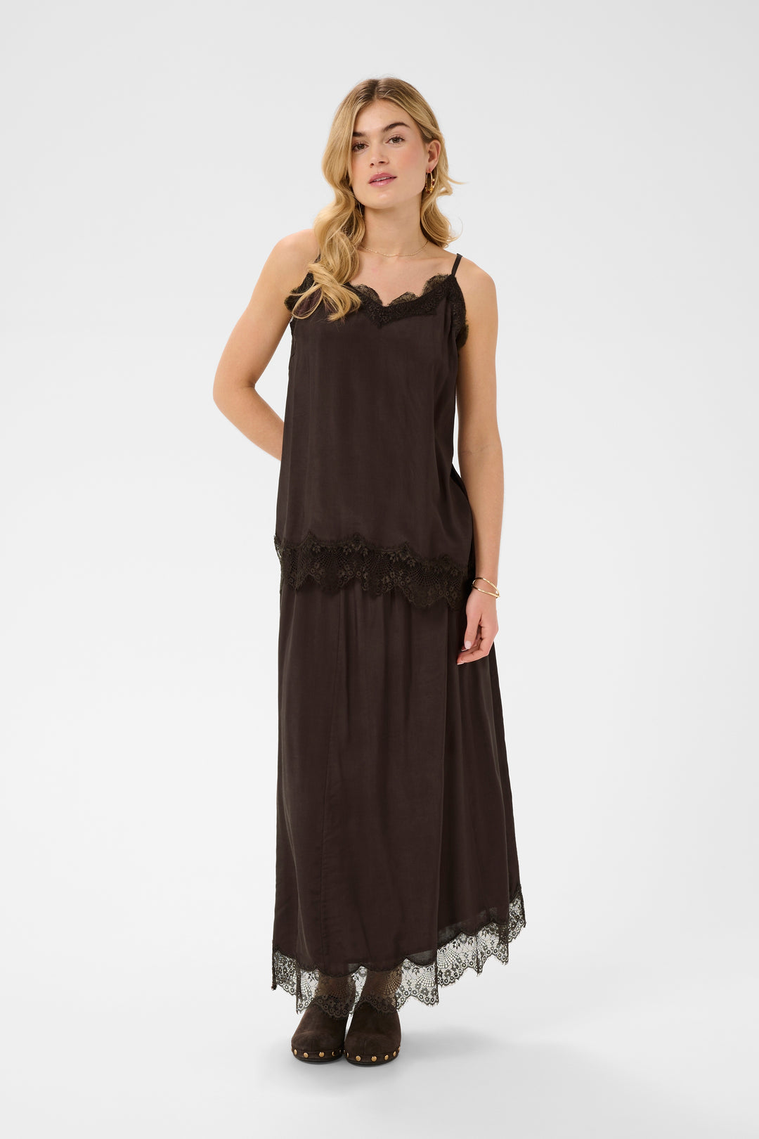 Jupe midi Triniti - En viscose et avec bordure en dentelle