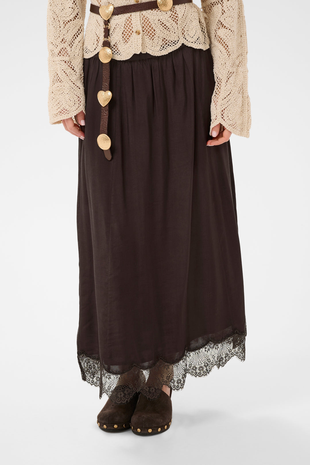 Jupe midi Triniti - En viscose et avec bordure en dentelle
