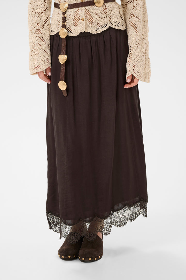 Jupe midi Triniti - En viscose et avec bordure en dentelle