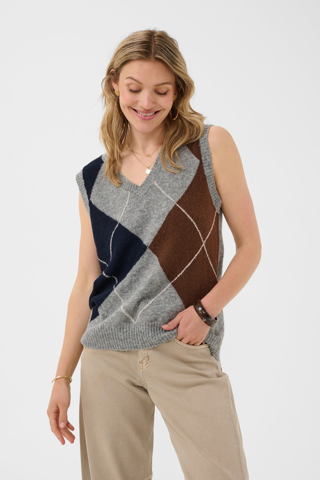 Débardeur au motif losanges classique Hope - Mélange de polyester recyclé et laine