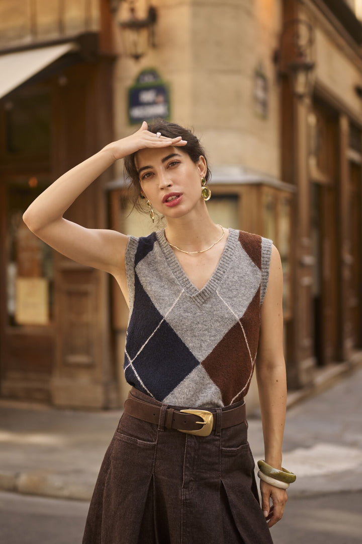 Débardeur au motif losanges classique Hope - Mélange de polyester recyclé et laine