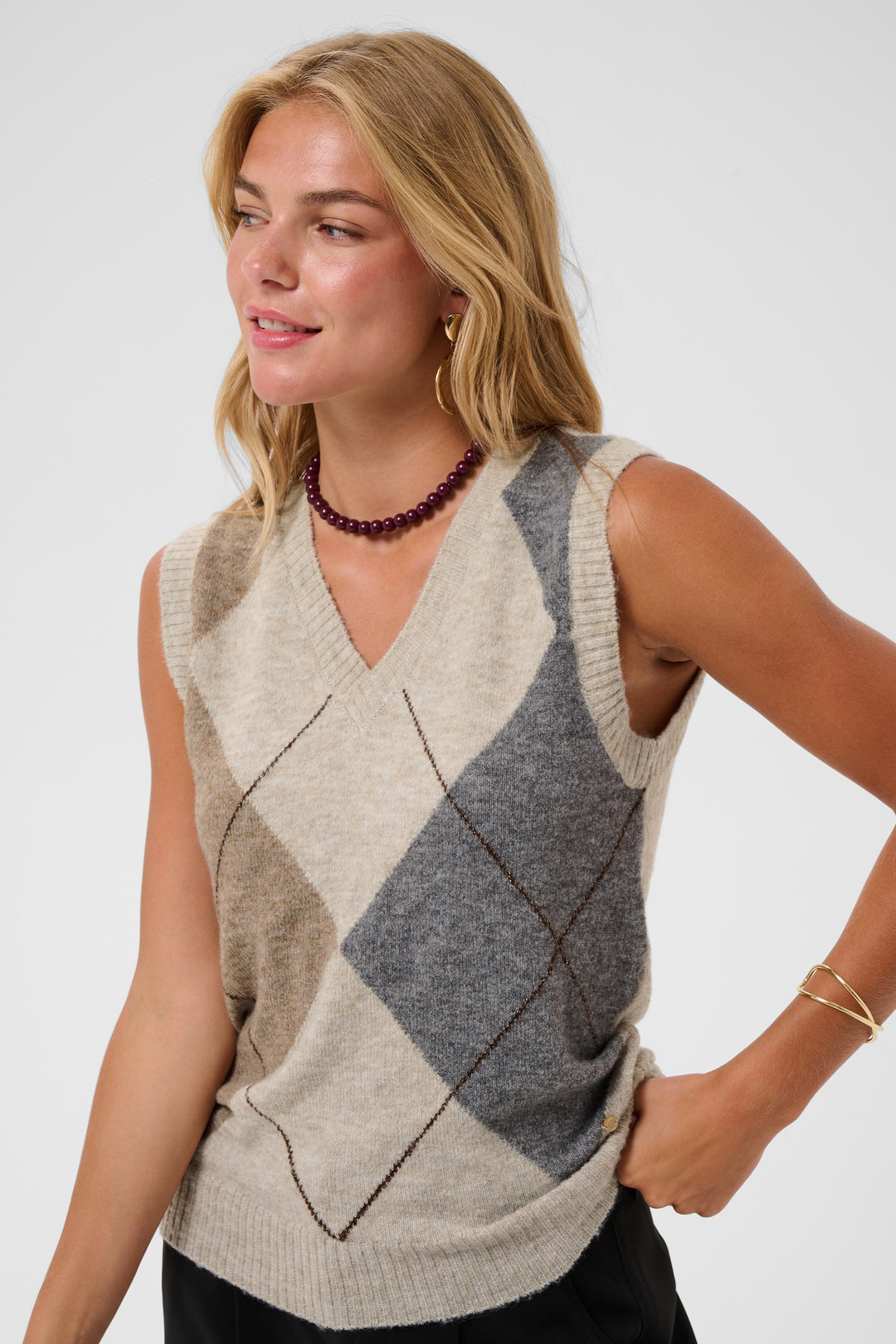 Débardeur au motif losanges classique Hope - Mélange de polyester recyclé et laine