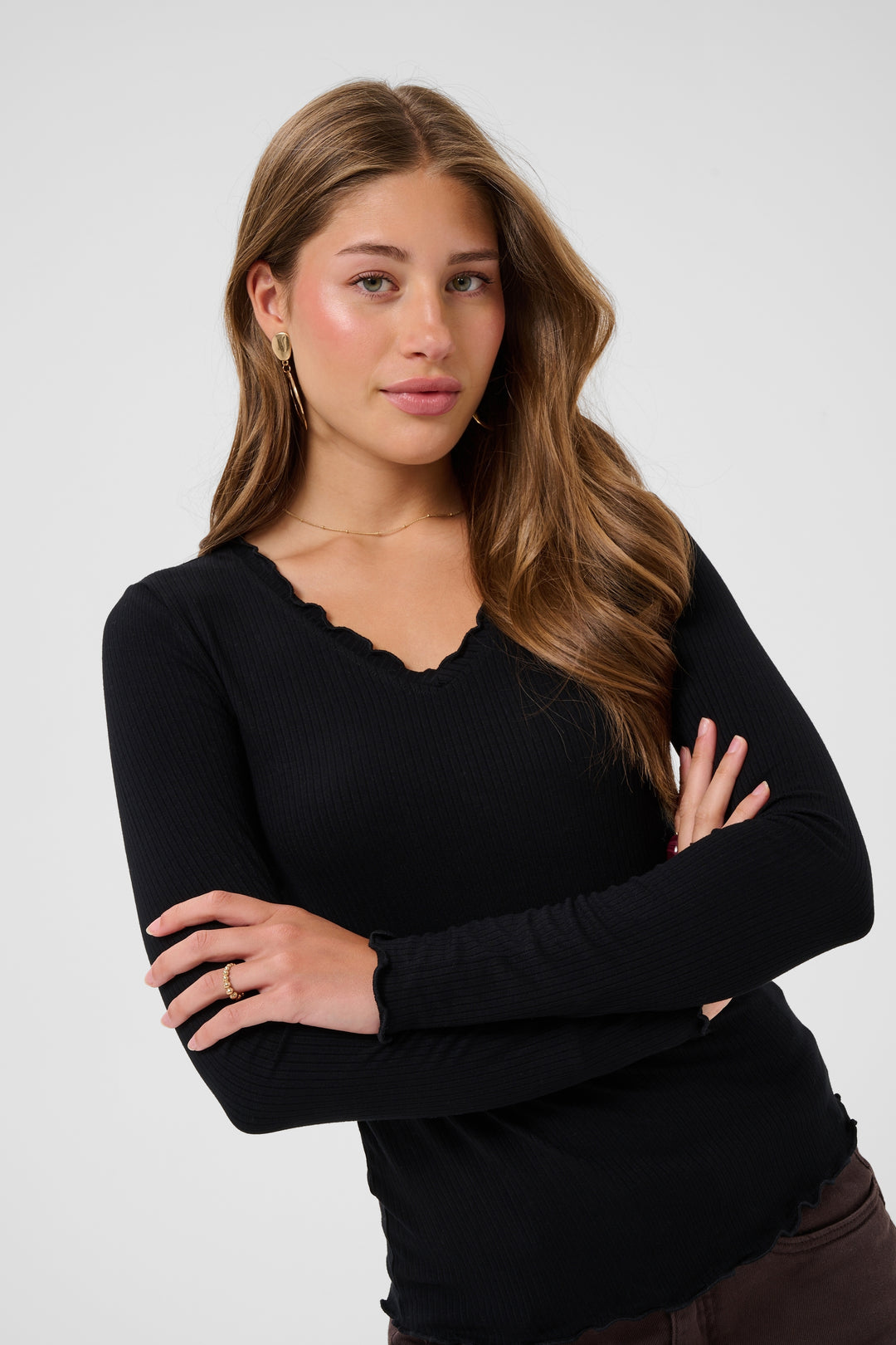 Chandail coupe ajustée Ribba - À manches longues et col en V