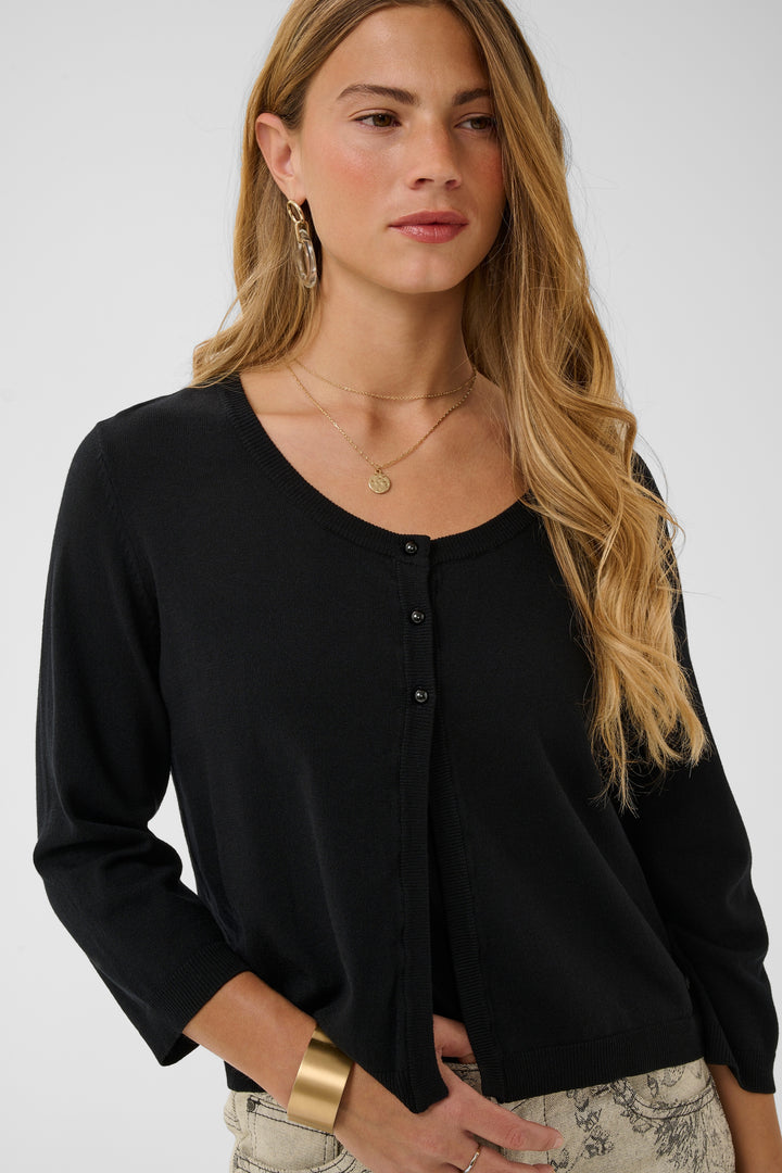 Cardigan en tricot écoresponsable Dela - Avec encolure ronde et manches trois-quarts