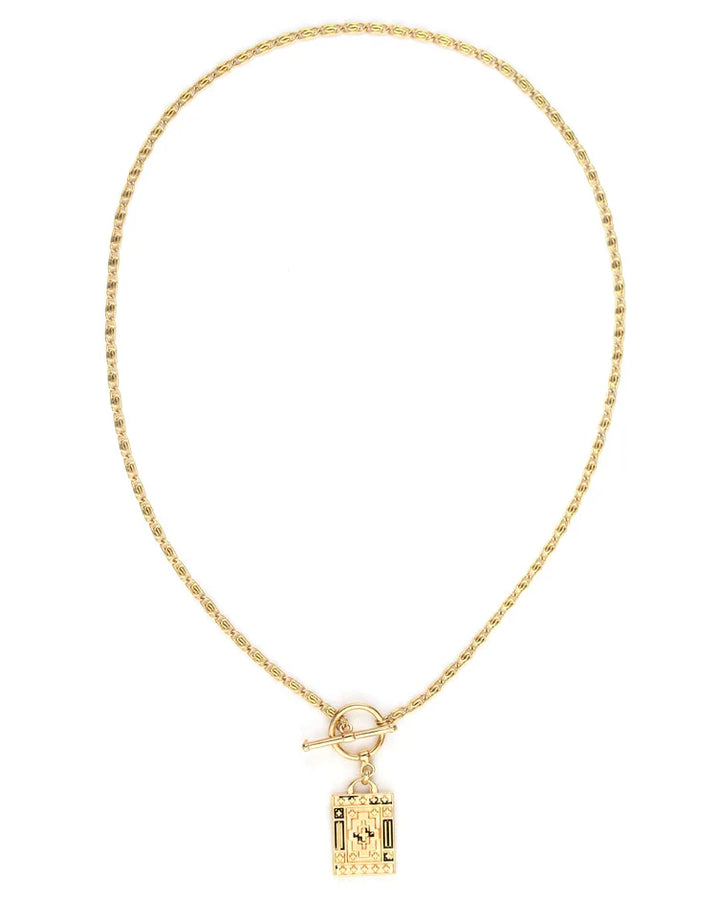 Collier à médaillon gravé Damien - En maille escargot avec fermoir et fini or 24K