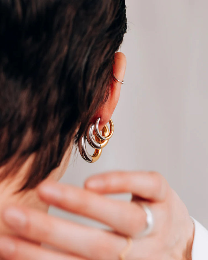 Boucles d'oreilles anneaux épais bicolores Hugues - En acier inoxydable