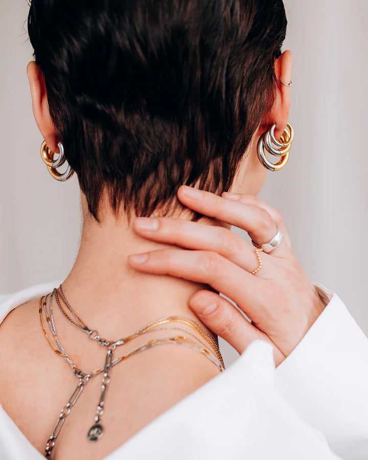 Boucles d'oreilles anneaux épais bicolores Hugues - En acier inoxydable