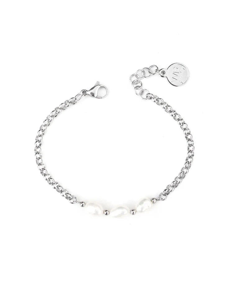 Bracelet délicat orné de trois perles d'eau douce Ivory - Chaîne acier inoxydable