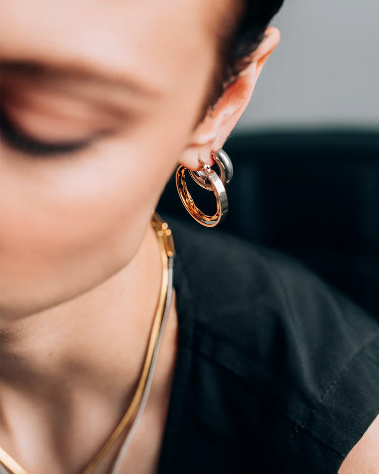 Boucles d'oreilles anneaux épais argentés Hugues - En acier inoxydable