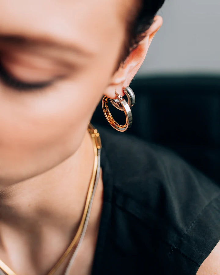 Boucles d'oreilles anneaux épais argentés Hugues - En acier inoxydable