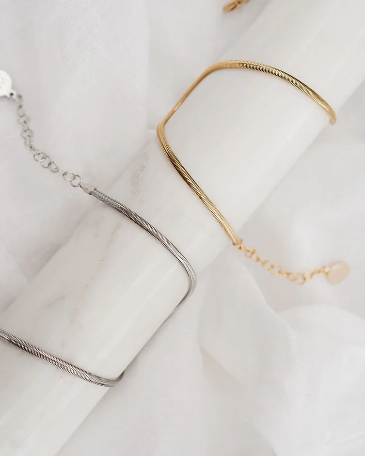 Collier à chaîne serpent Snake - Ras-du-cou fluide en acier inoxydable fini or 18K