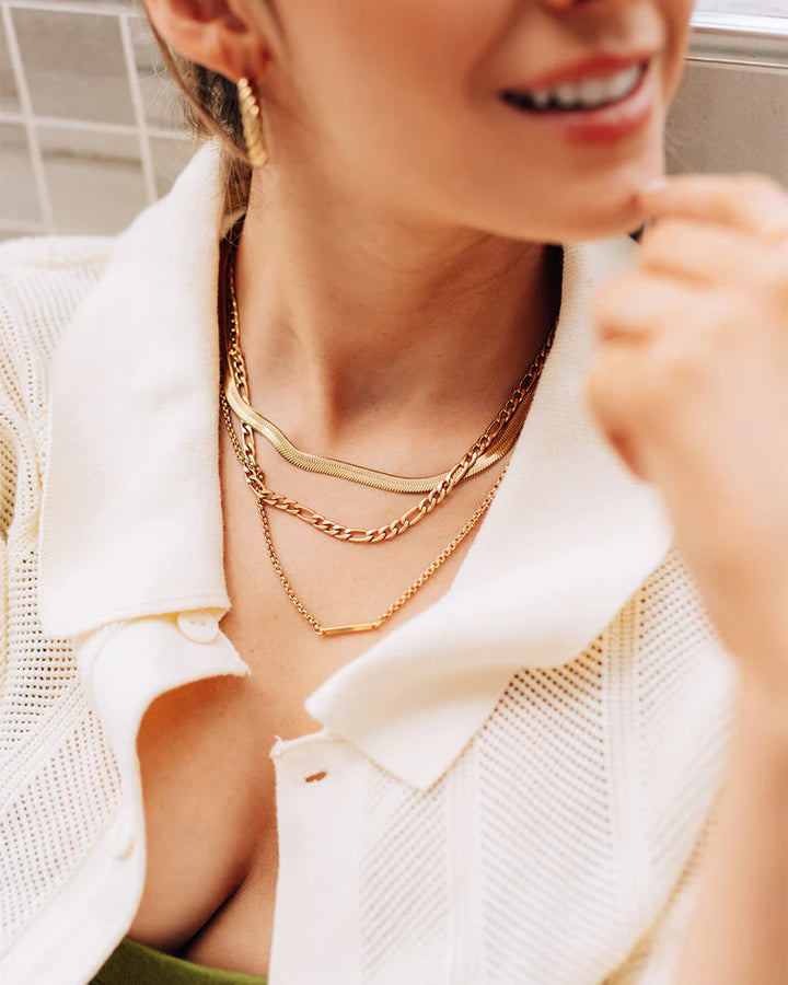 Collier à chaîne serpent large Cobra - En acier inoxydable de 6 mm fini or 18K