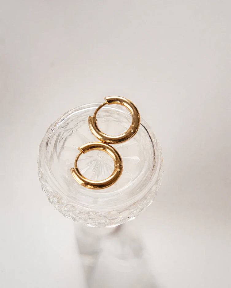 Boucles d'oreilles petits anneaux dorés Huggie - En acier inoxydable fini or 18K