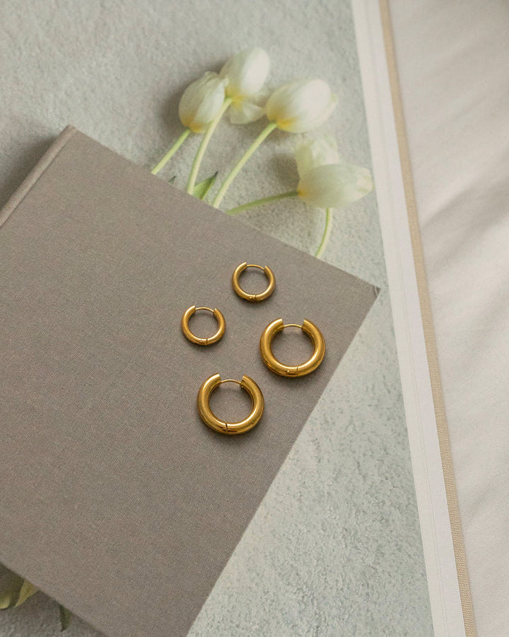 Boucles d'oreilles petits anneaux dorés Huggie - En acier inoxydable fini or 18K