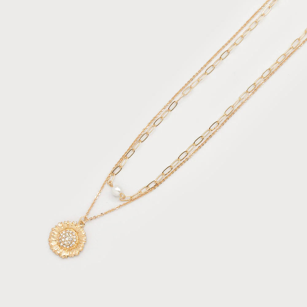 Collier deux rangs avec fleur et perle