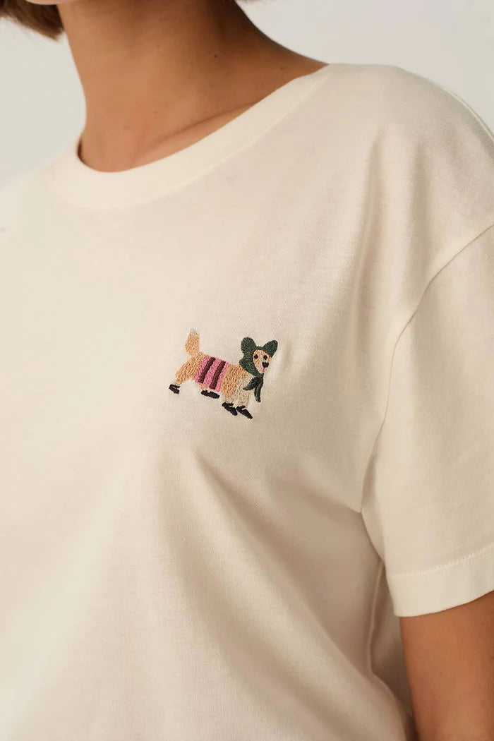 T-shirt droit avec broderie corgis