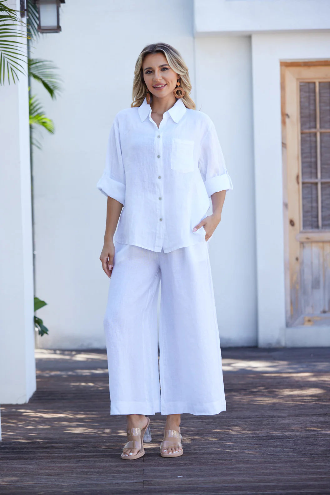 Chemise boutonnée à col classique avec poche Celia - 100% lin