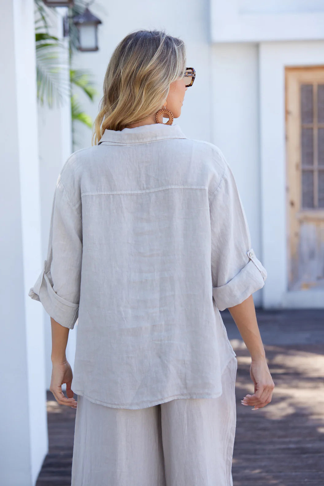 Chemise boutonnée à col classique avec poche Celia - 100% lin