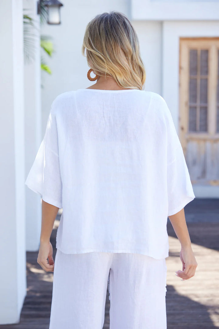 Chandail brodé floral Lila's – Manches courtes et 100% lin