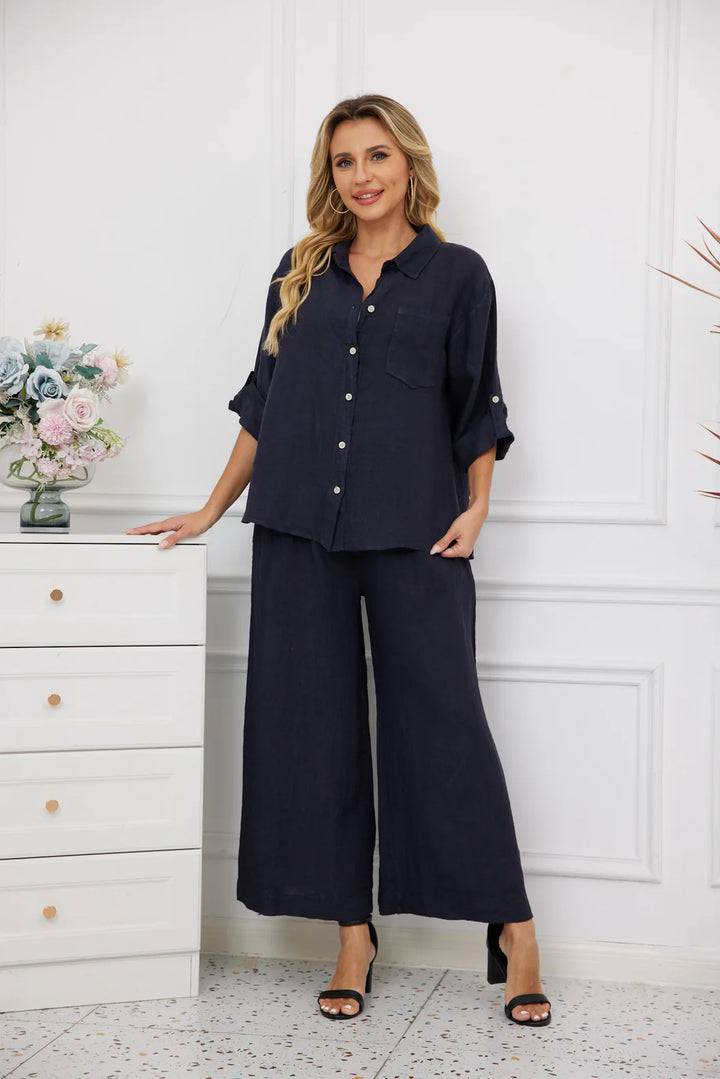 Chemise boutonnée à col classique avec poche Celia - 100% lin