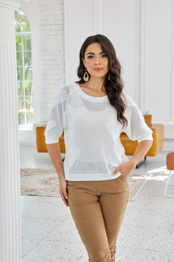 Haut en crochet Heartloom – Tricot ajouré à motifs cœurs