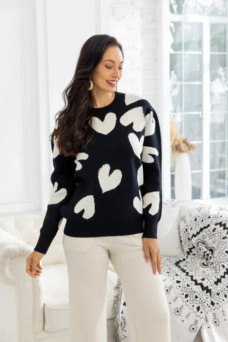 Chandail en maille à motifs cœurs - Doux à micro-perles appliquées