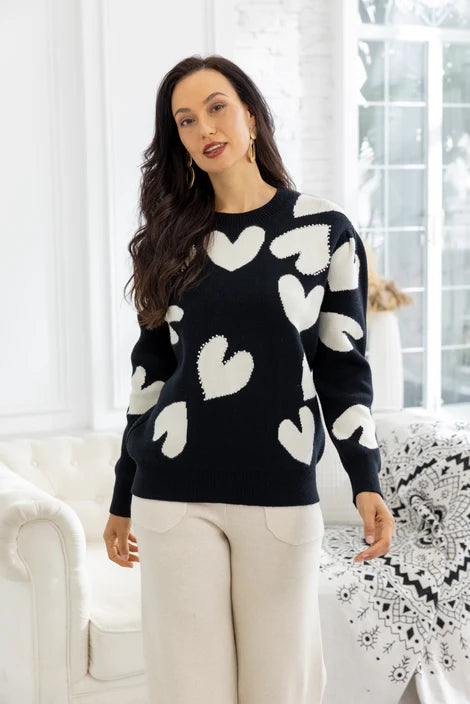 Chandail en maille à motifs cœurs - Doux à micro-perles appliquées