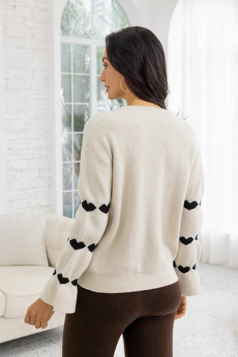 Chandail en maille côtelée - Tricot à cœurs aux manches évasées