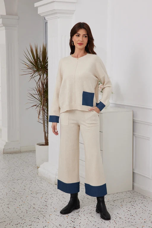 Chandail en tricot avec détails style denim - À col rond et poche appliquée