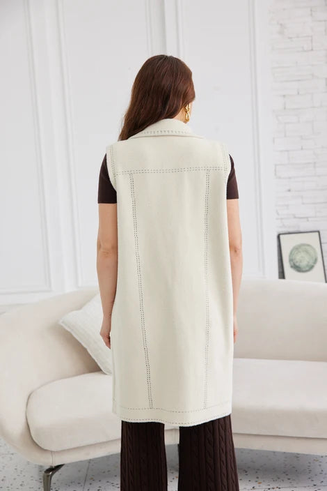 Veste longue sans manches - Structuré à surpiqûres apparentes