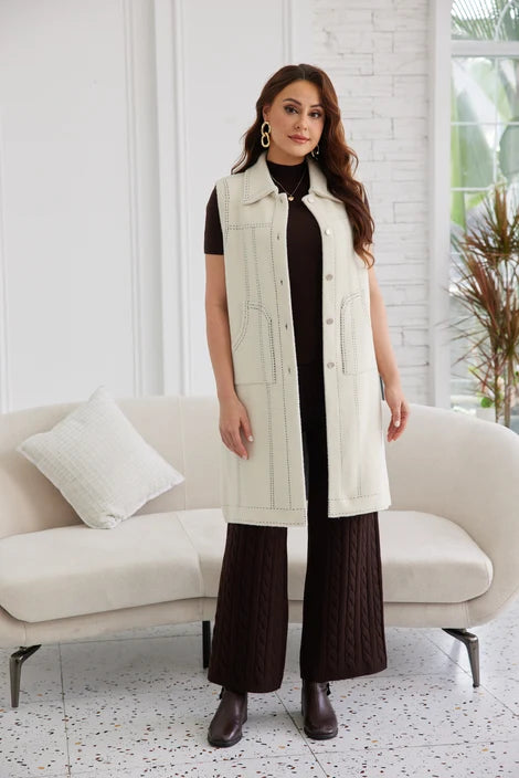 Veste longue sans manches - Structuré à surpiqûres apparentes