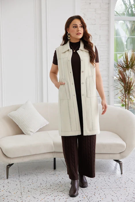 Veste longue sans manches - Structuré à surpiqûres apparentes