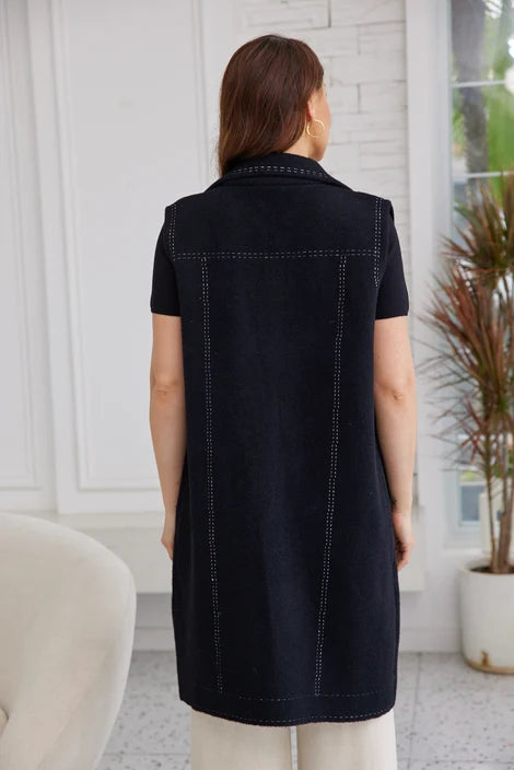 Veste longue sans manches - Structuré à surpiqûres apparentes