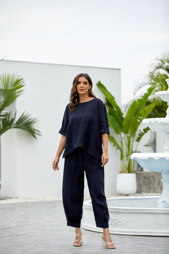 Pantalon en lin à taille élastique Elettra