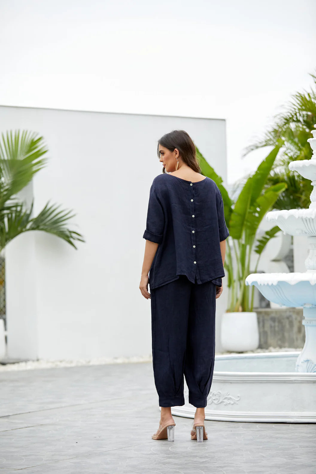 Pantalon en lin à taille élastique Elettra