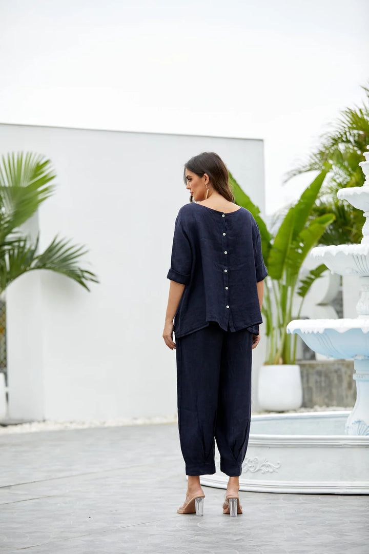 Pantalon en lin à taille élastique Elettra