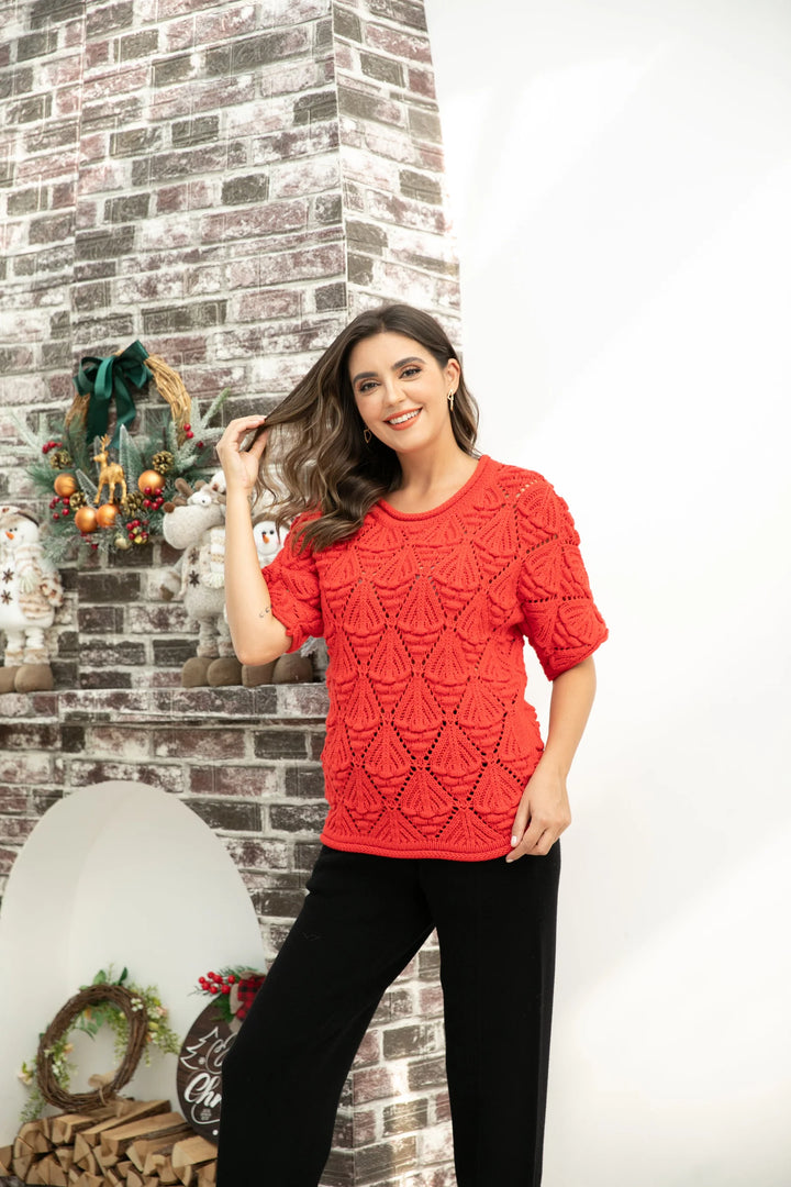 Pull en maille pointelle à motifs losanges