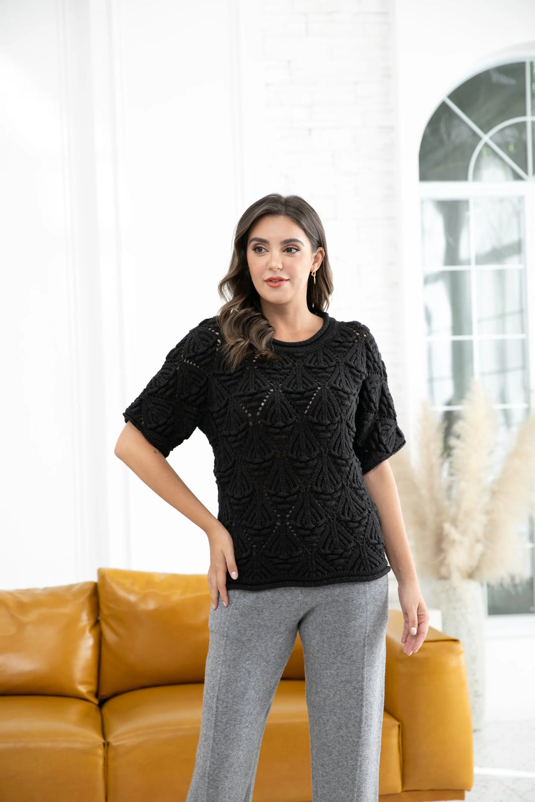 Pull en maille pointelle à motifs losanges