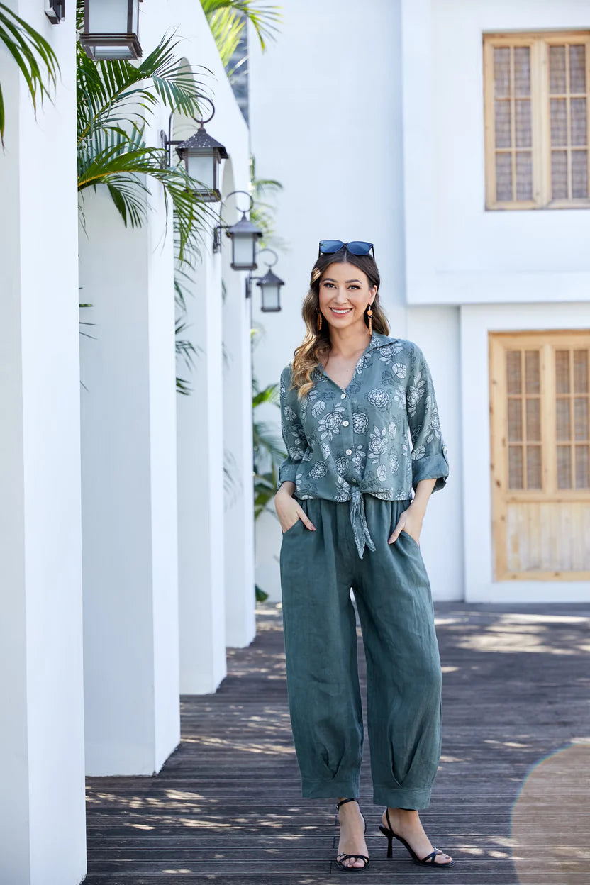 Pantalon en lin à taille élastique Elettra