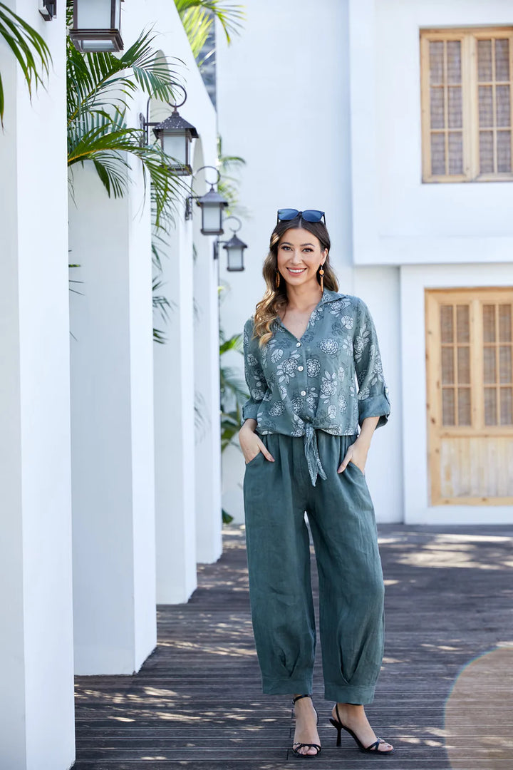 Pantalon en lin à taille élastique Elettra